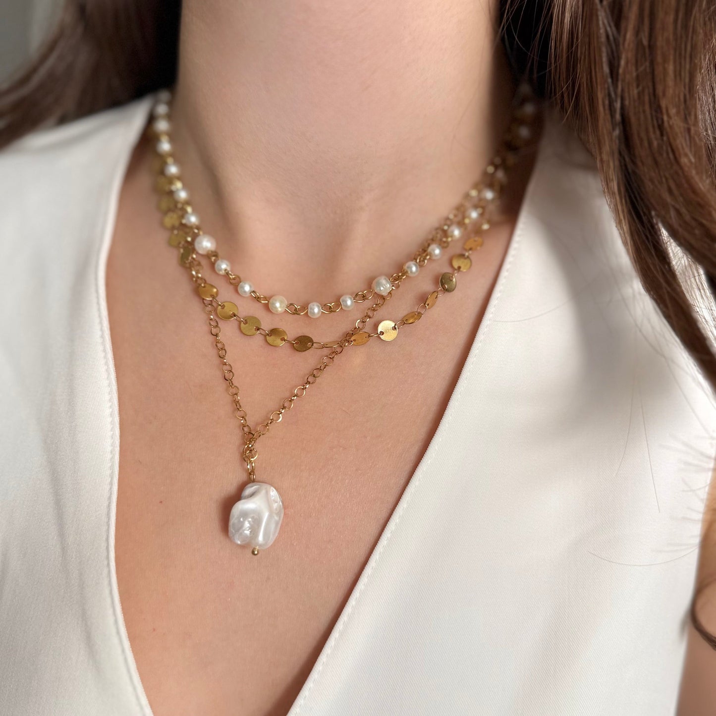 18K Gold Baroque Pearl Layered Necklace
