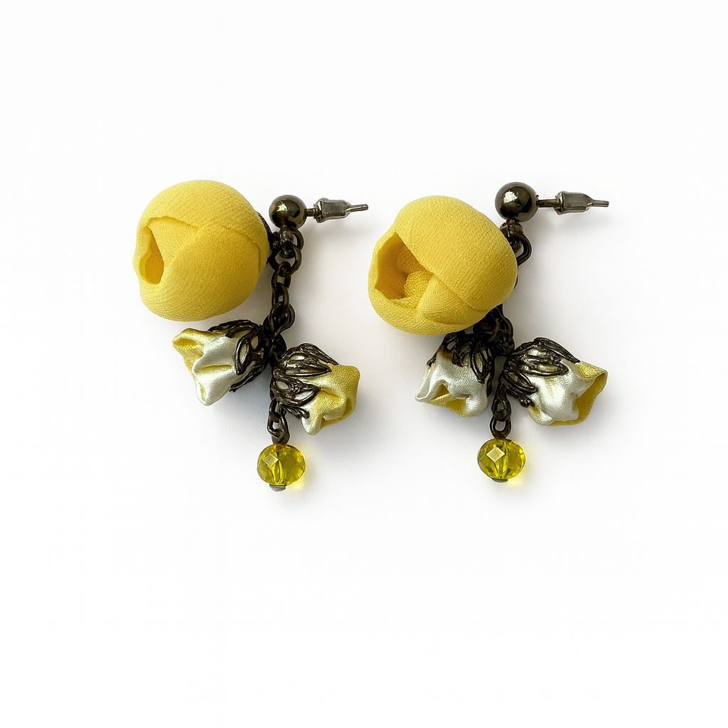 Bronze Floral Sunglow Drop Earrings with Cotton & Silk Flowers and Genuine Crystals