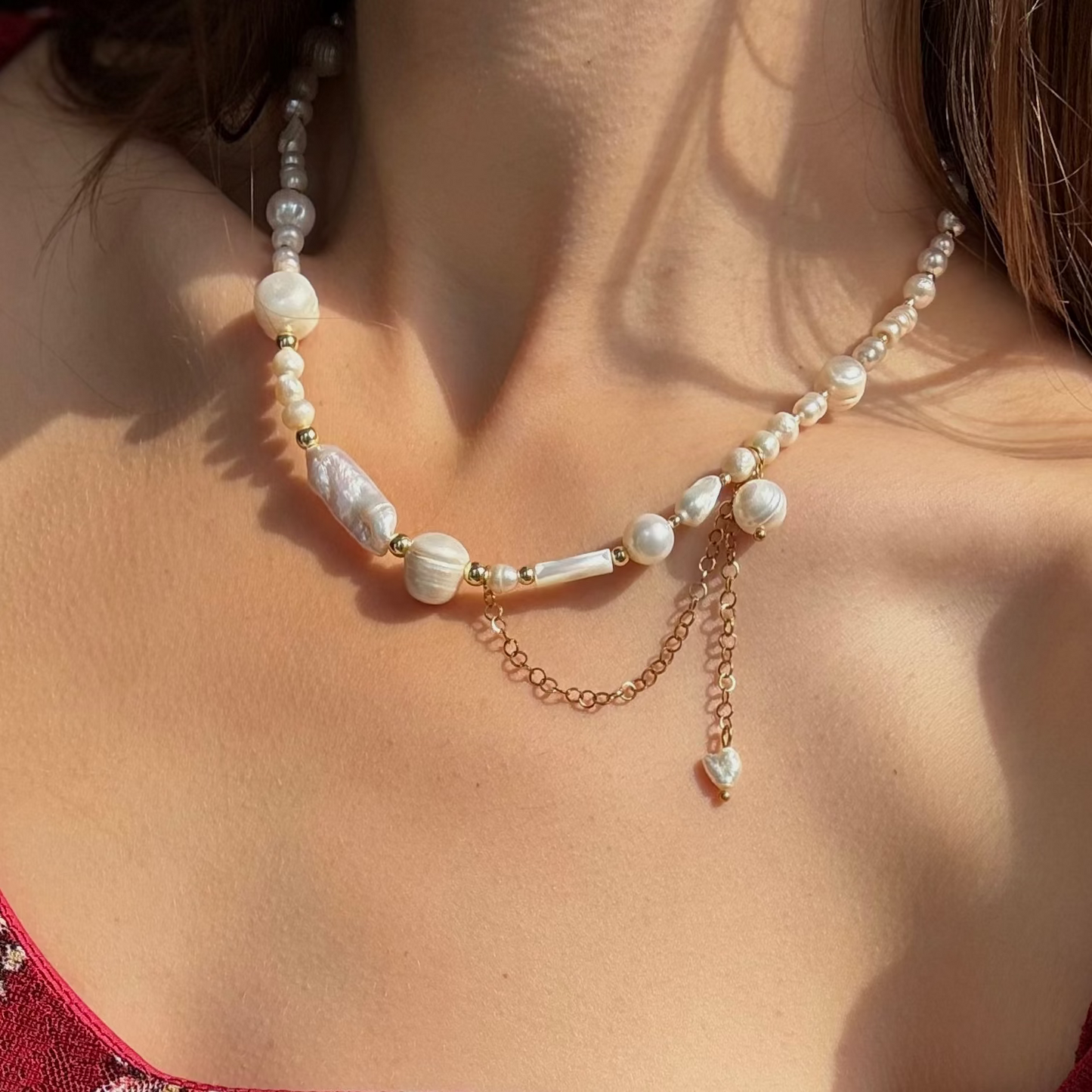 18K Gold Freshwater Pearl Baroque Chain Necklace