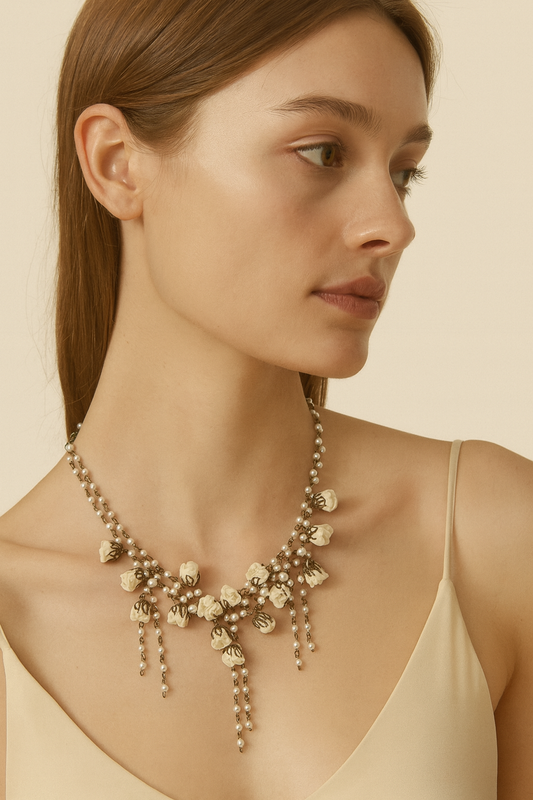 Penka Collar Necklace, Creme