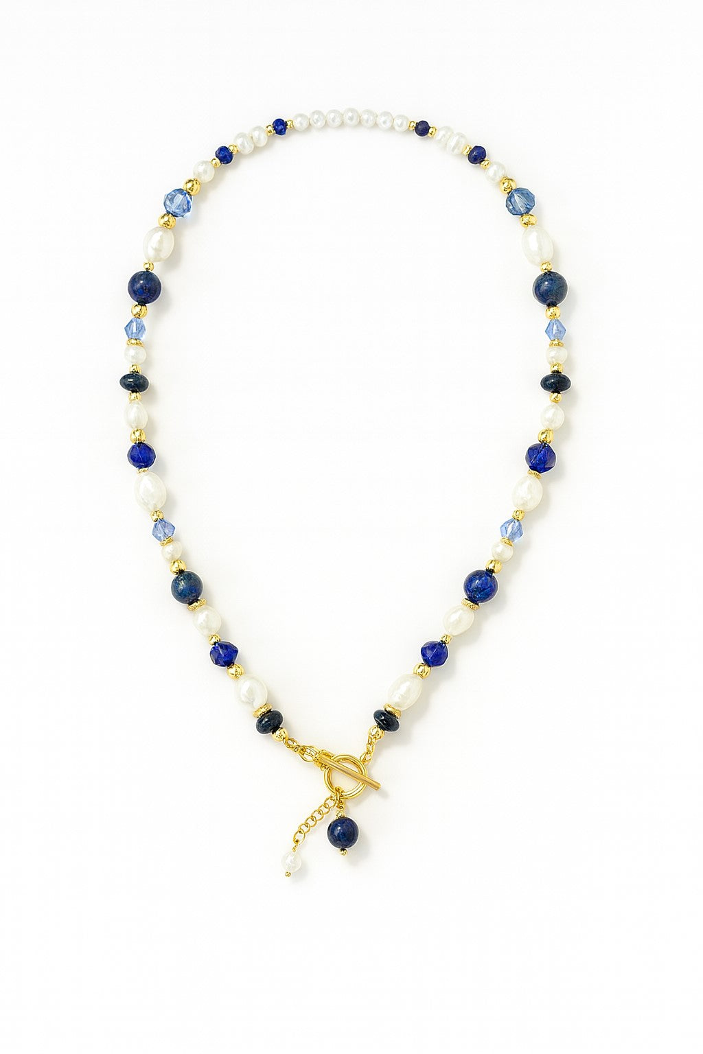 18K Gold Freshwater Pearl & Deep Blue Onyx Toggle Necklace