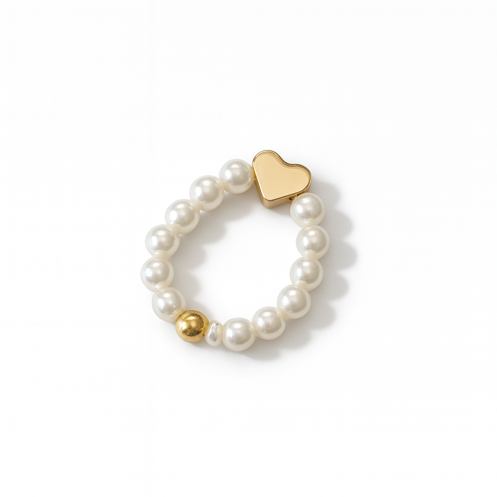 18K Gold Pearl Heart Pendant Ring