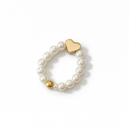 18K Gold Pearl Heart Pendant Ring