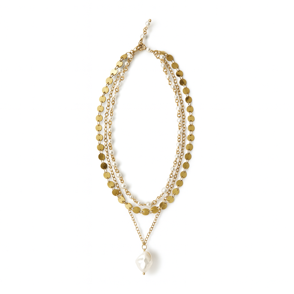 18K Gold Baroque Pearl Layered Necklace