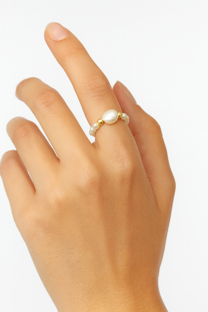 18K Gold Pearl Pendant Ring