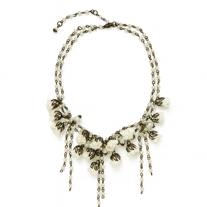 Bronze Couture Creme Floral Necklace with Silk Flowers and Freshwater Pearls