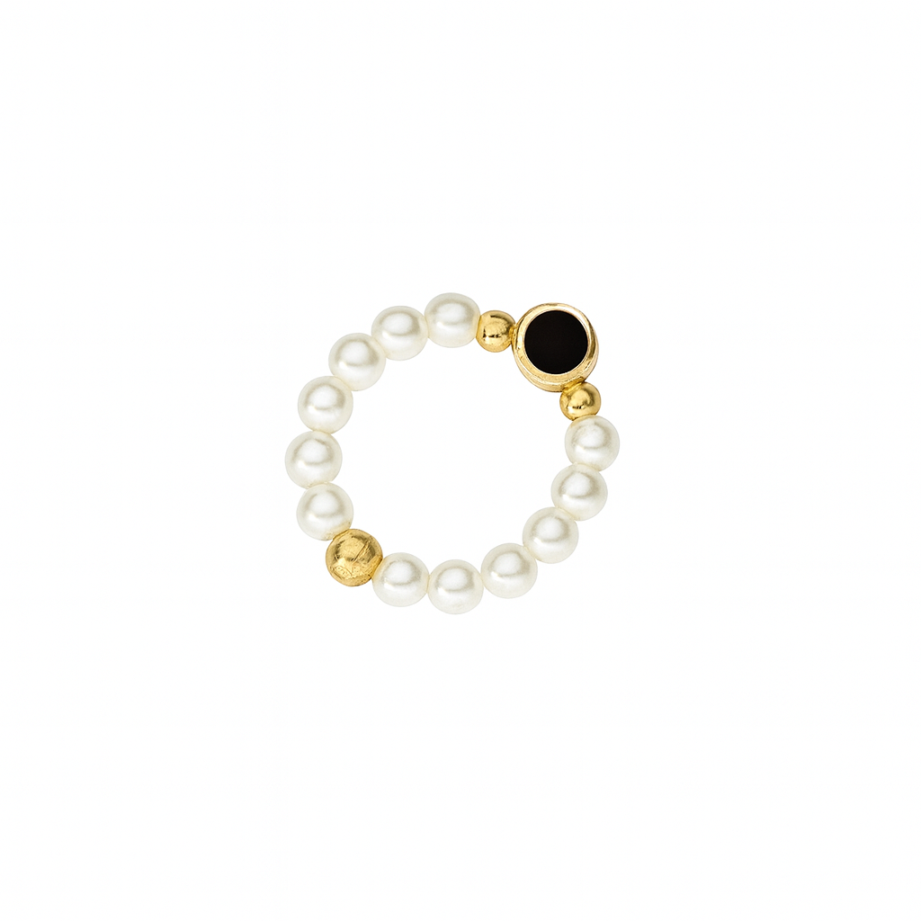 18K Gold Pearl Onyx Pendant Ring