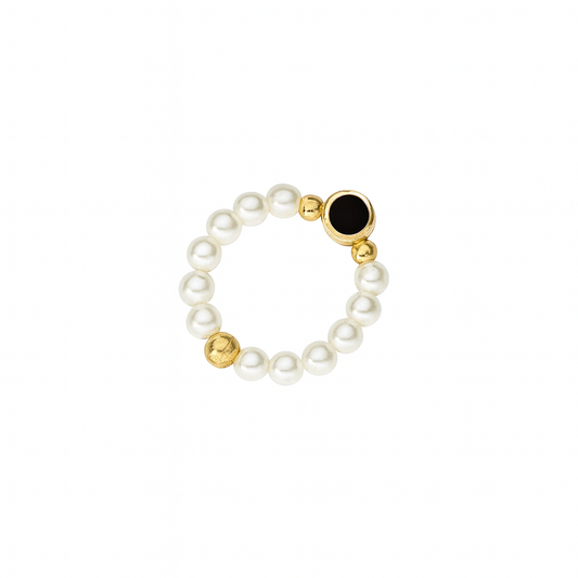 18K Gold Pearl Onyx Pendant Ring