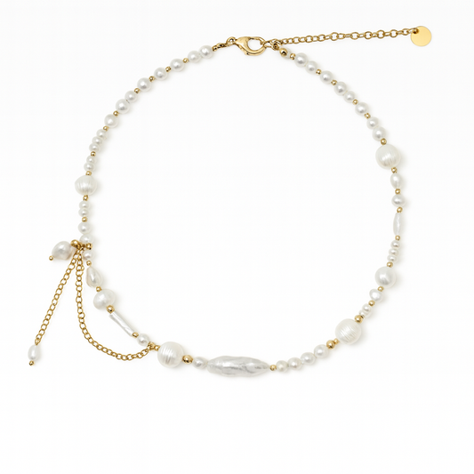 18K Gold Freshwater Pearl Baroque Chain Necklace