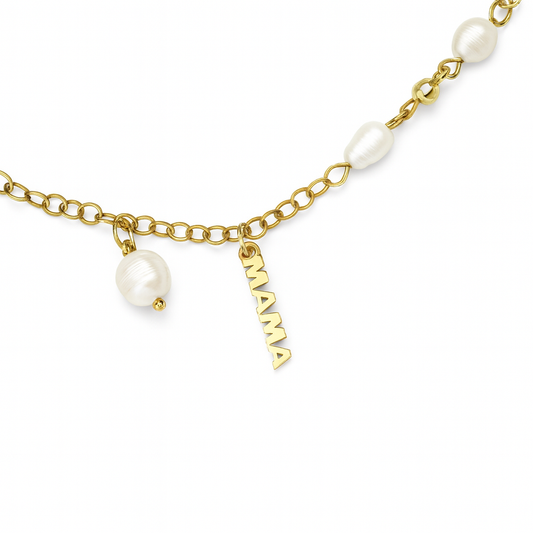 18K Gold Mama Pendant Pearl Necklace