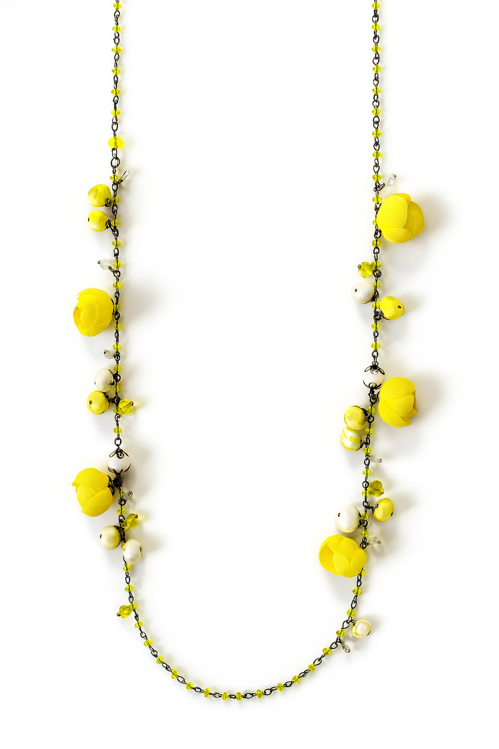 Bronze Floral Long Necklace with Sunglow Cotton l Roses & Genuine Crystals